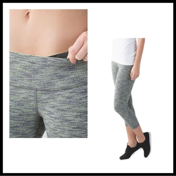 LULULEMON Wunder Under Crop II Diamond Jacquard Space Dye Slate Clarity Yellow - Picture 1 of 9